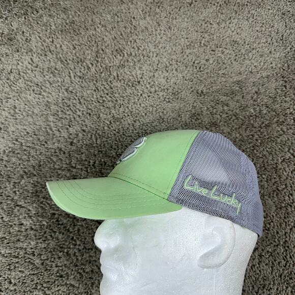 Black Clover Hat Cap S/M Green Gray Fitted Mesh Back Live Lucky Casual Mens - Picture 4 of 9